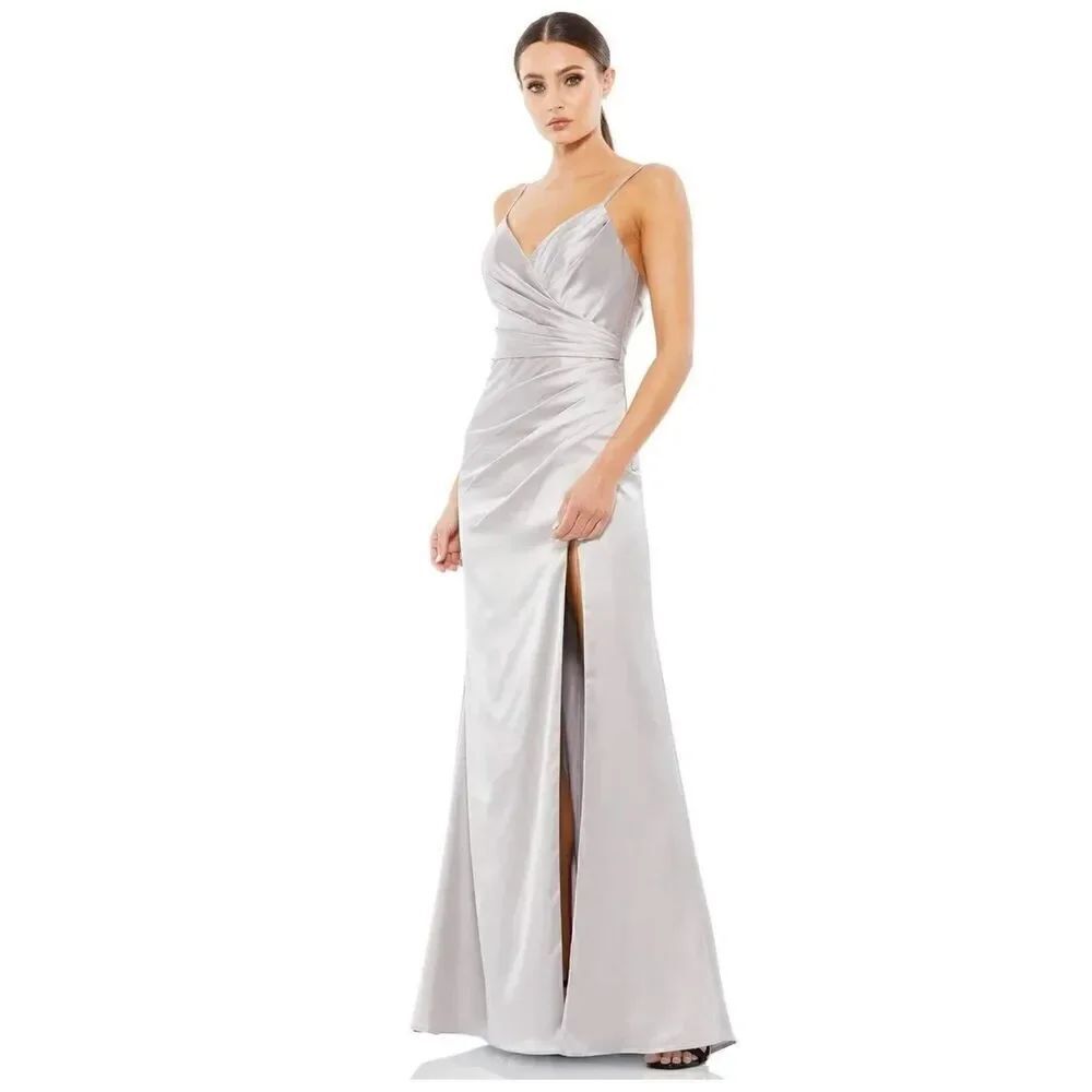 Ieena for Mac Duggal 26585 Wrap Style Sheath Gown in Platinum NWT Size 14